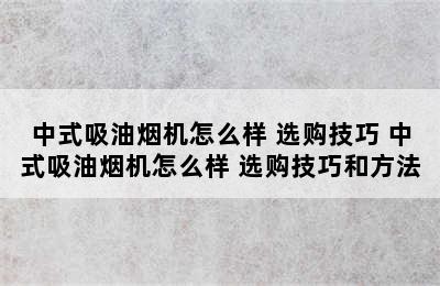 中式吸油烟机怎么样 选购技巧 中式吸油烟机怎么样 选购技巧和方法